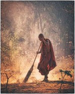 monk sweeping